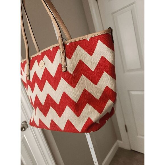 Kate Spade Harmony Chevron Tote Red Ivory - Picture 3 of 12